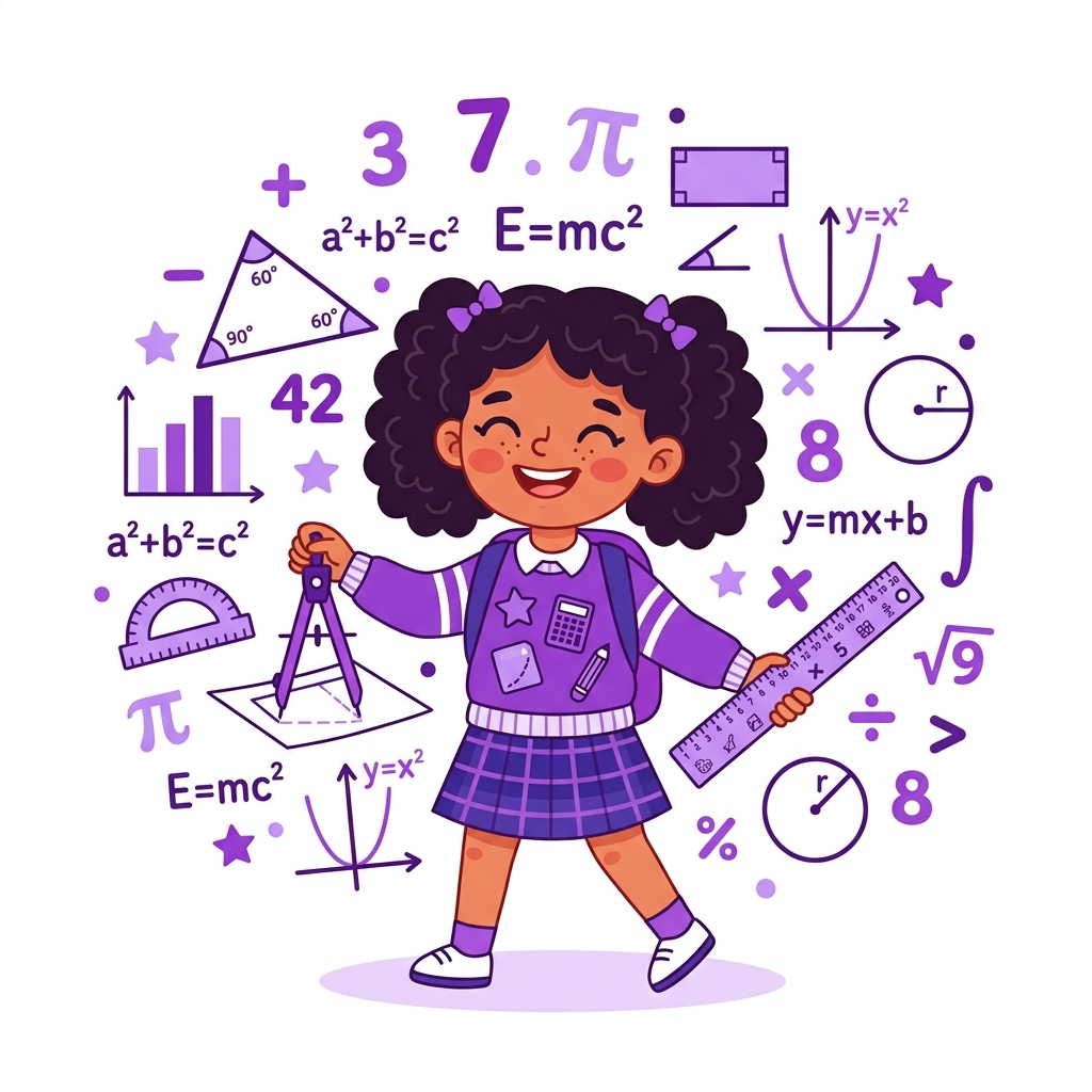 Happy student holding geometry t