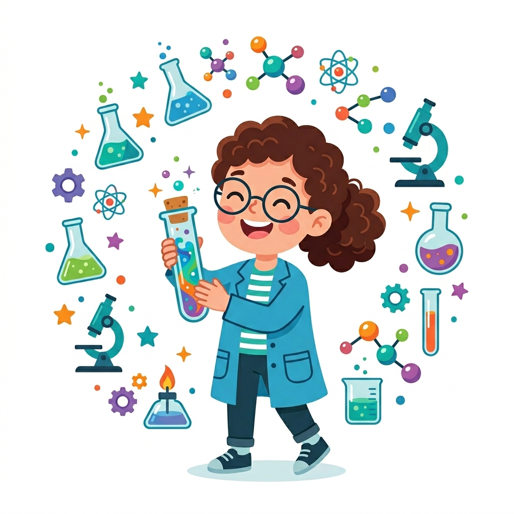 Happy student holding test tube
