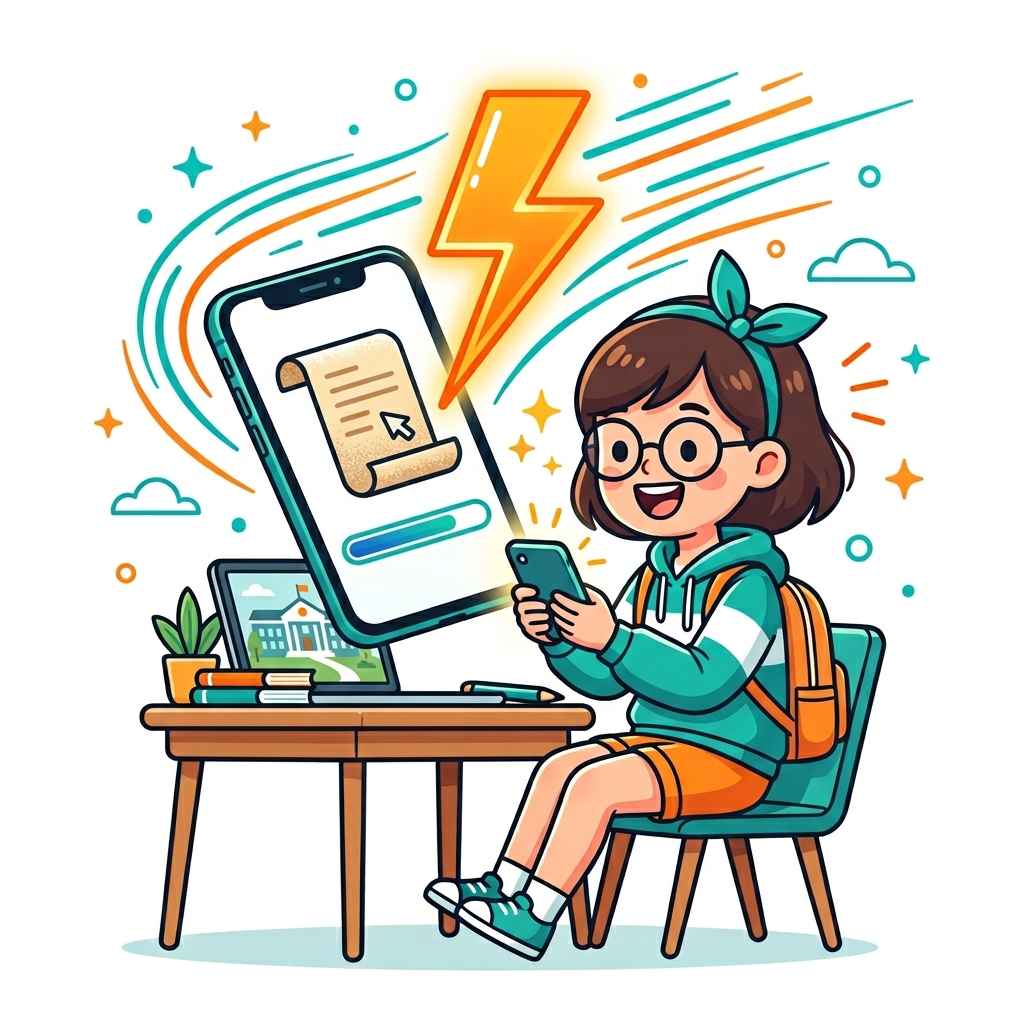Student downloading pdf on smart