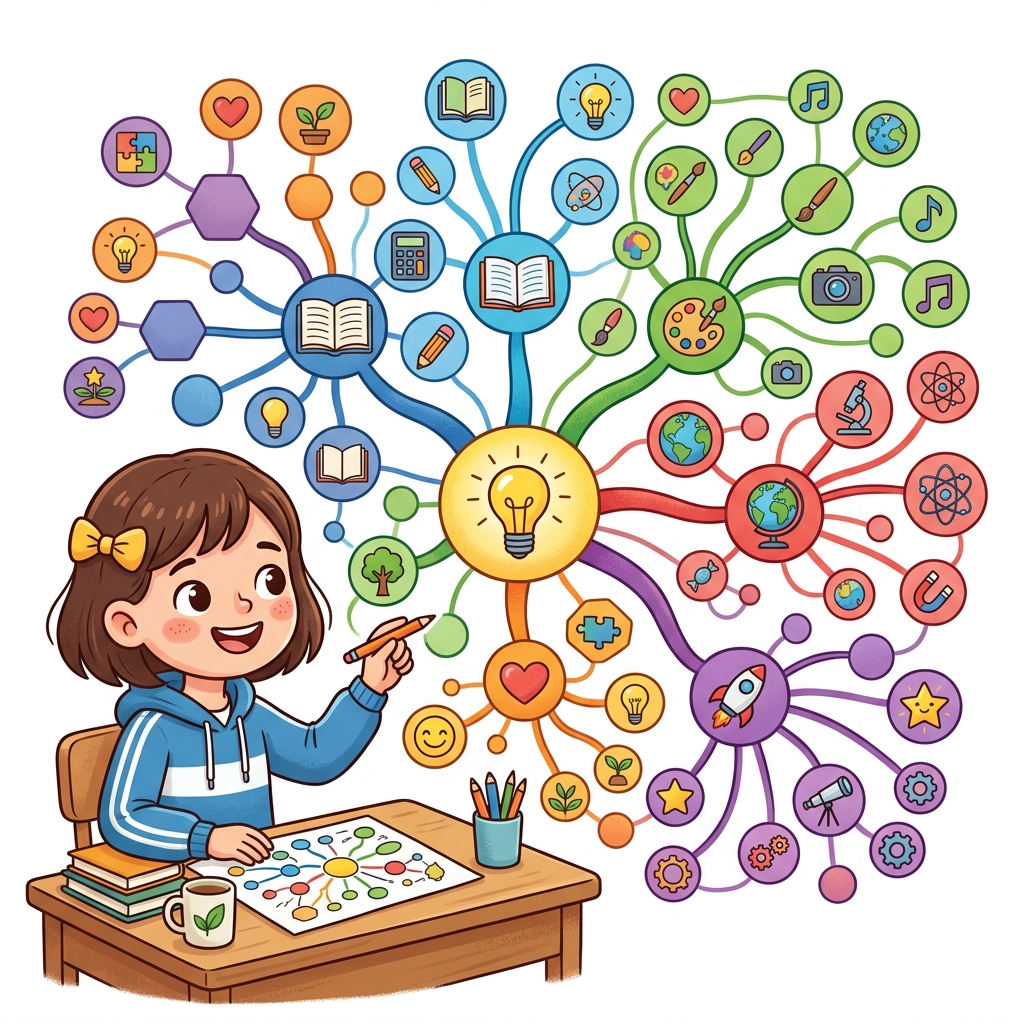 Student looking at mind map diagram