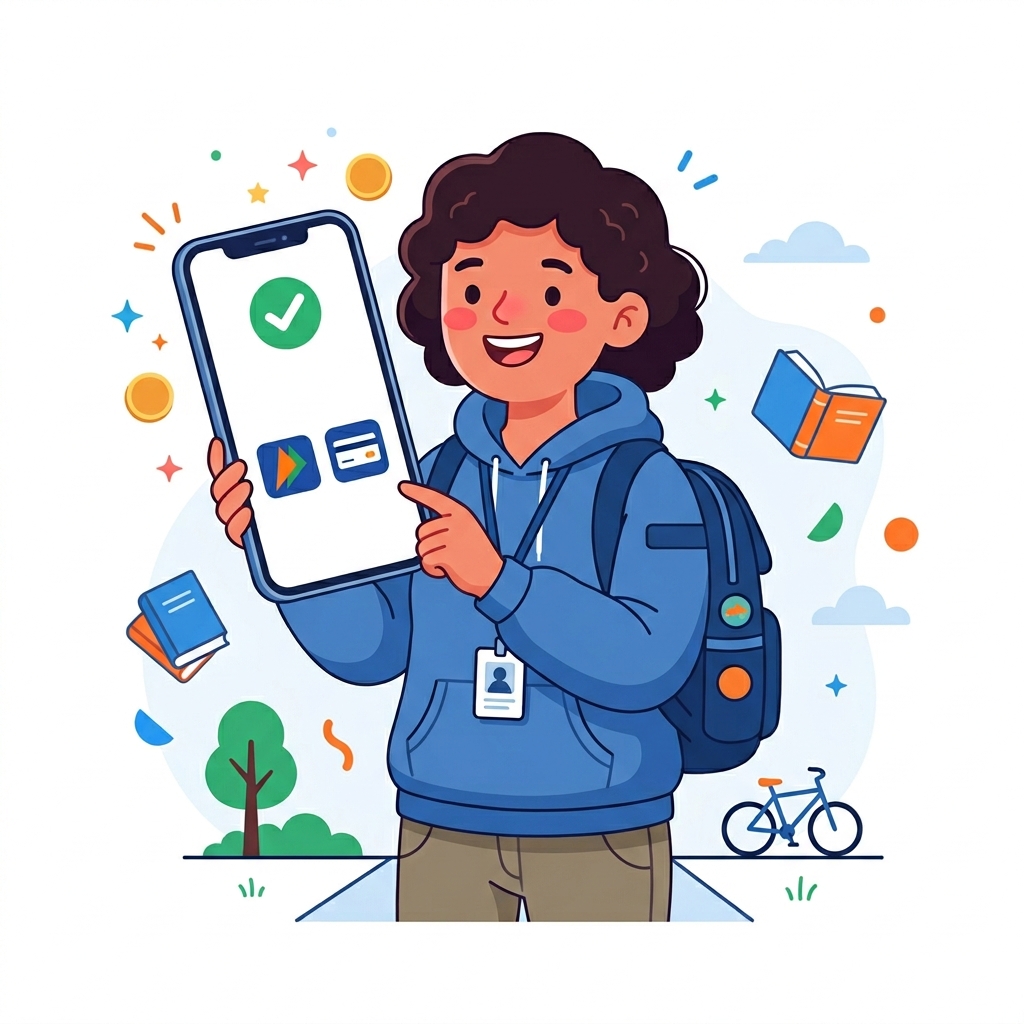 Student making payment on smartp