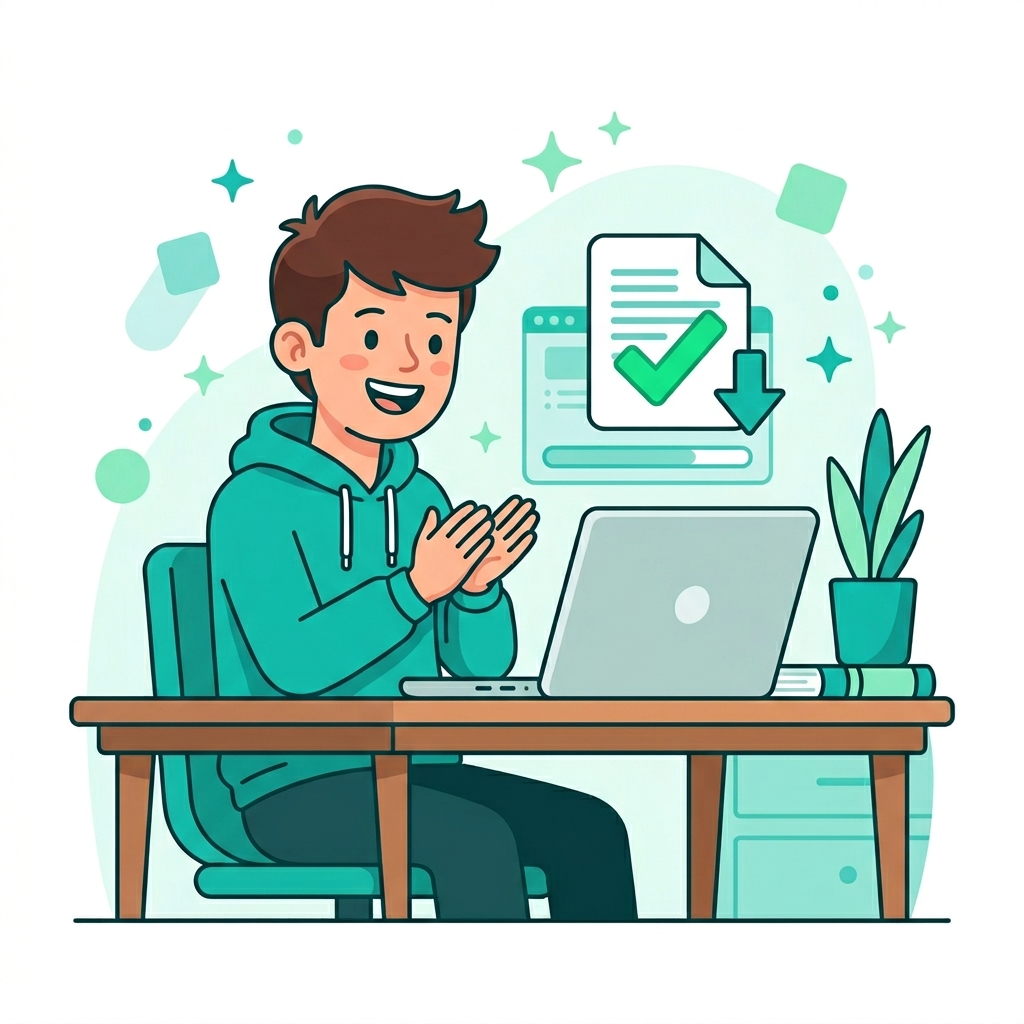 Student receiving pdf on laptop